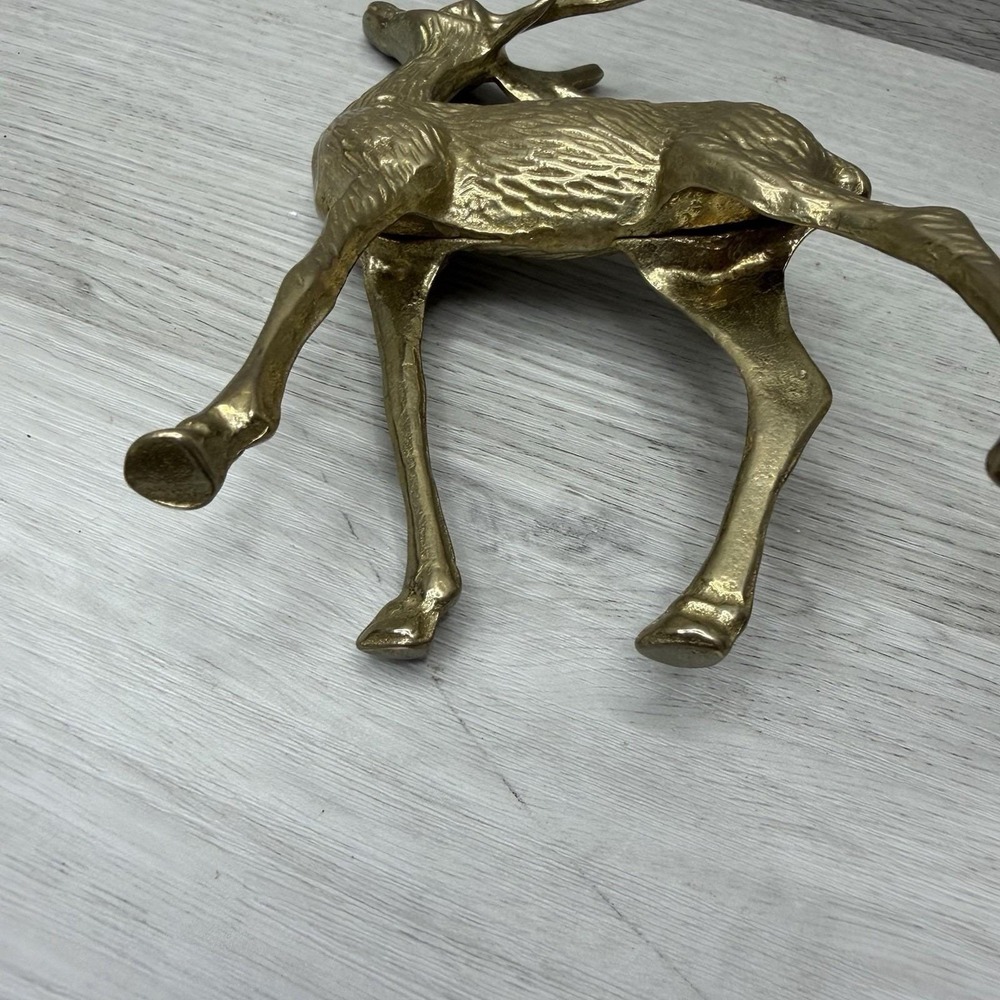 Vintage Brass Deer Reindeer Statue Set of 2 Buck and Doe 4 1/2" and 7" Tall EUC - Picture 7 of 9